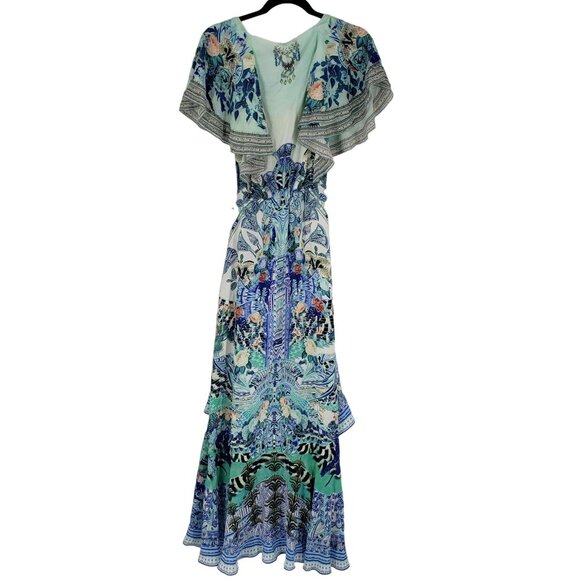 NWT Camilla Frill Sleeve Long Maxi Dress Wings of Luxor Blue Crystal Embellished - Picture 6 of 16